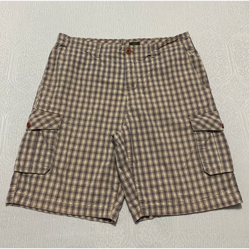 Timberland Plaid Cargo Shorts Outdoor Casual Brown Beige Mens Size 36‎ Relaxed